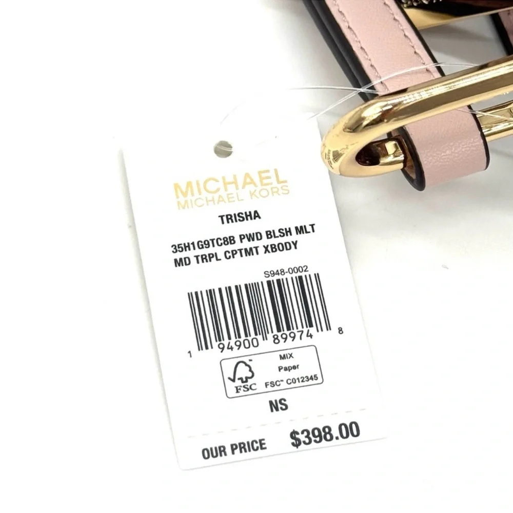 Michael Kors Trisha Medium Triple Compartment Crossbody Bag Powder Blush Multi